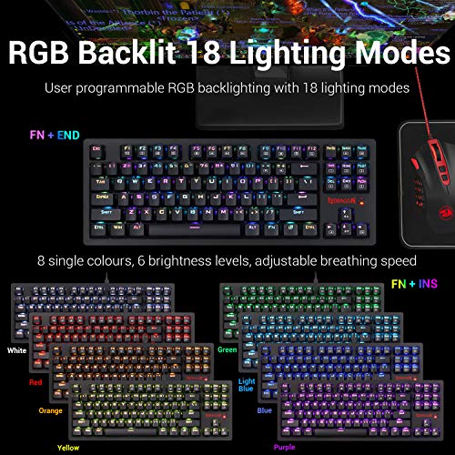 Image of Redragon K598 TKL Wireless Mechanical Keyboard Brown Switches Compact 87 Key Tenkeyless RGB LED Backlit Gaming Keyboard for Windows PC Gamers