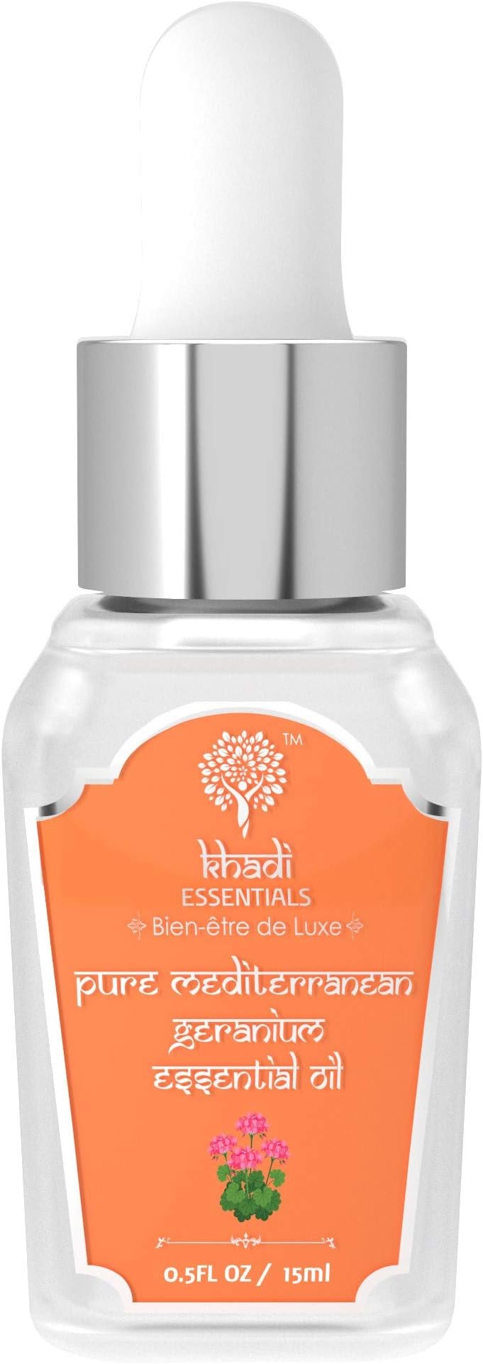 Khadi Essentials Luxurious Ayurvedic Pure Mediterranean Geranium Essential Oil For Anti Aging Skin, Hair Growth & Mood Enhancement Aromatherapy Usage,15ml Natural & Undiluted Oil