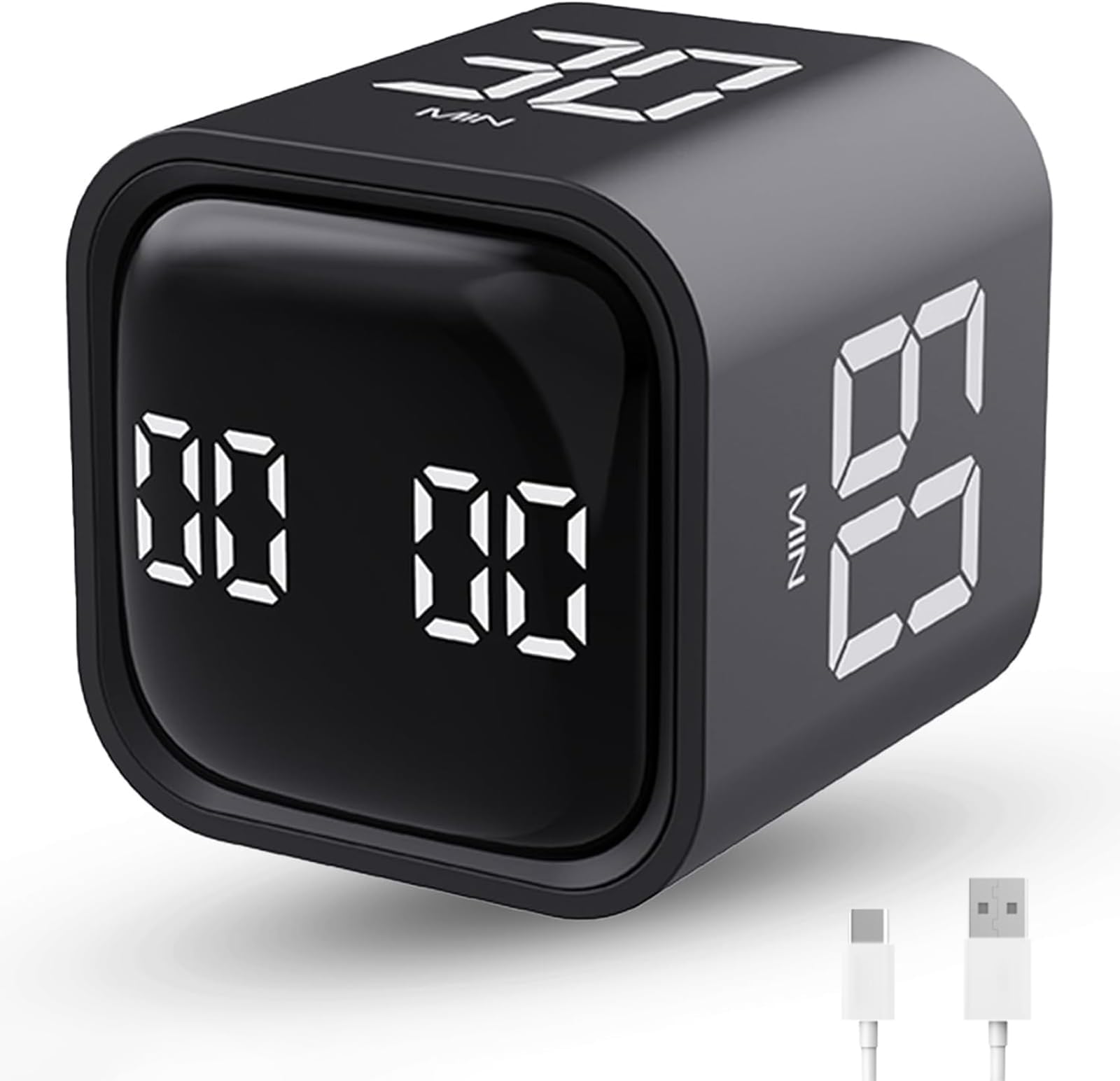 Productivity Timer Flip Gravity Sensor Cube Timer Countdown & Countup,Mute & Vibrate & Sound，5/10/30/60min & Custom Timing, Perfect for ADHD,Work,Learning,Kitchen Cooking (1Black)