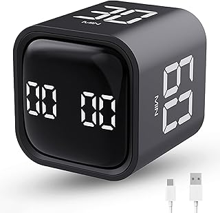 Productivity Timer Flip Gravity Sensor Cube Timer Countdown & Countup,Mute & Vibrate & Sound,5/10/30/60min & Custom Timing, Perfect for ADHD,Work,Learning,Kitchen Cooking (1Black)