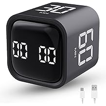 Productivity Timer Flip Gravity Sensor Cube Timer Countdown &amp; Countup,Mute &amp; Vibrate &amp; Sound，5/10/30/60min &amp; Custom Timing, Perfect for ADHD,Work,Learning,Kitchen Cooking (1Black)