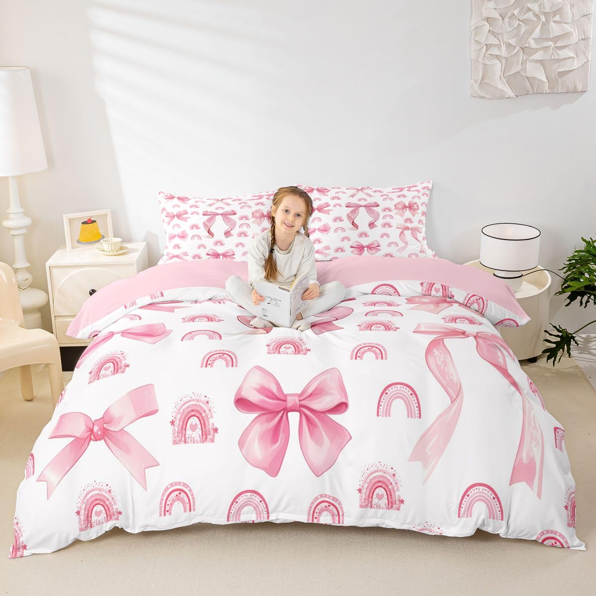 Housse de couette rose arc-en-ciel 3D Manfei avec sa taie d'oreiller pour lit enfant 2 pièces