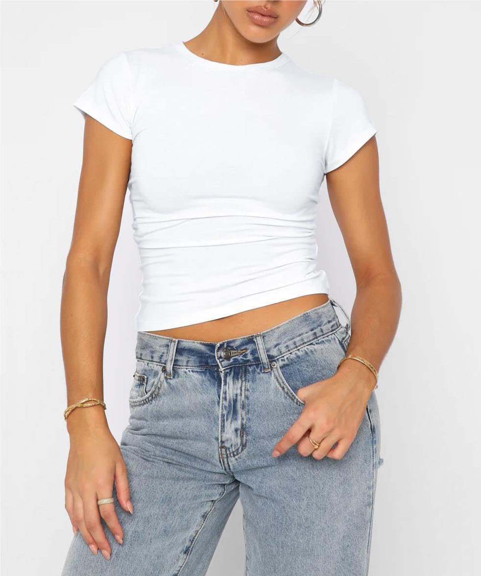 Women's 3 Pack Short Sleeve Shirts Basic Slim Fit Crop Tops Going Out Tops 2026 Spring Summer Tight Tees Y2k - Image 6