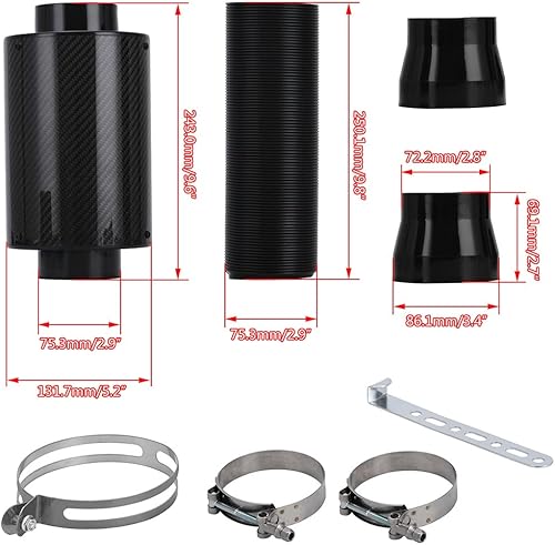 Miniatura 4 de PTNHZ Universal 3 "Racing fibra de carbono Kit de inducción de alimentación en frío Kit de admisión de aire Caja de filtro de aire con ventilador