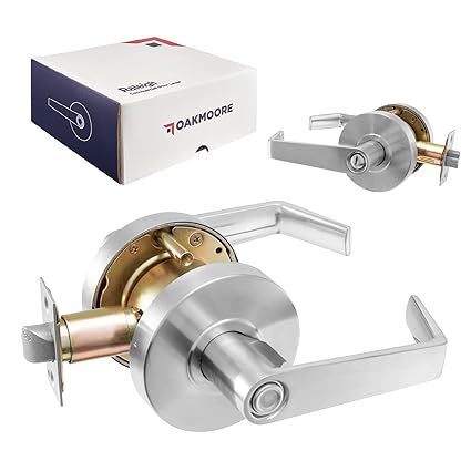 OAKMOORE Commercial Bathroom Door Handle (Privacy) Heavy Duty Commercial Door Lock for Schools Offices Industrial Standard Grade 2 UL CUL & ADA Nickel Chrome ANSI A156.2