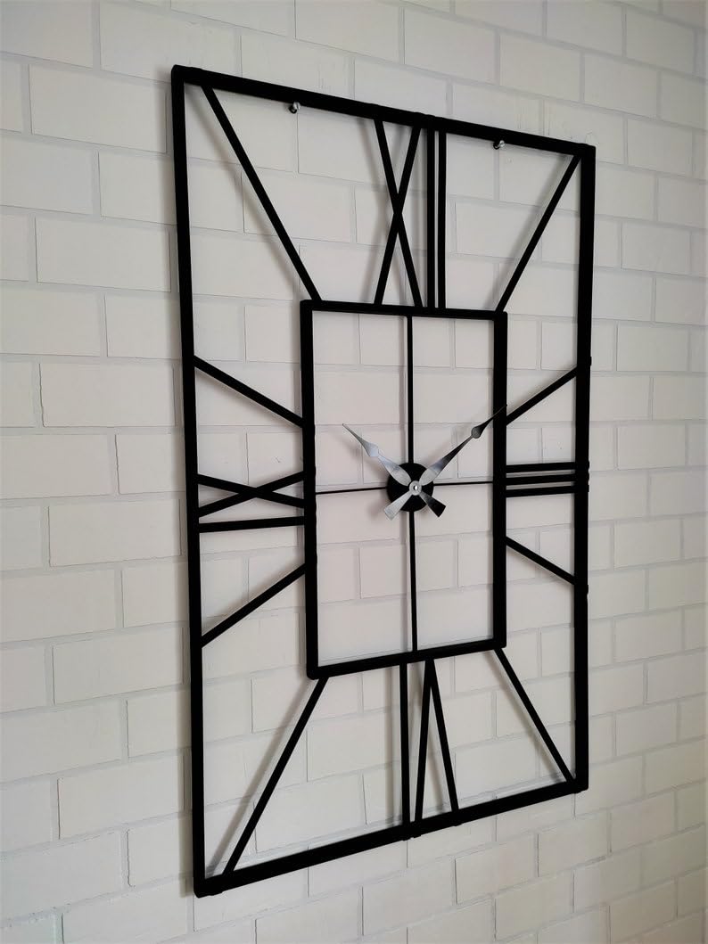 GVILTY Rectangular Metal Large Rustic Unique Wall Clock Oversized Black Farmhouse Wall Clock Vintage Industrial Art Country Home Decor Gift/Gifts (25x16x1 inches)