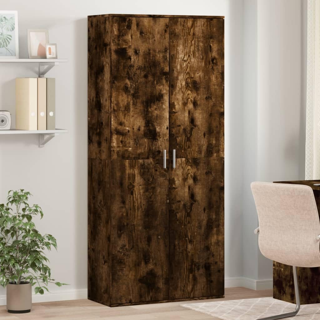 Scaffale alto in legno di rovere affumicato, 80 x 35 x 180 cm, con molto spazio per soggiorno, camera da letto, ufficio e corridoio, chiudibile con porta, ideale per riporre ordine, documenti