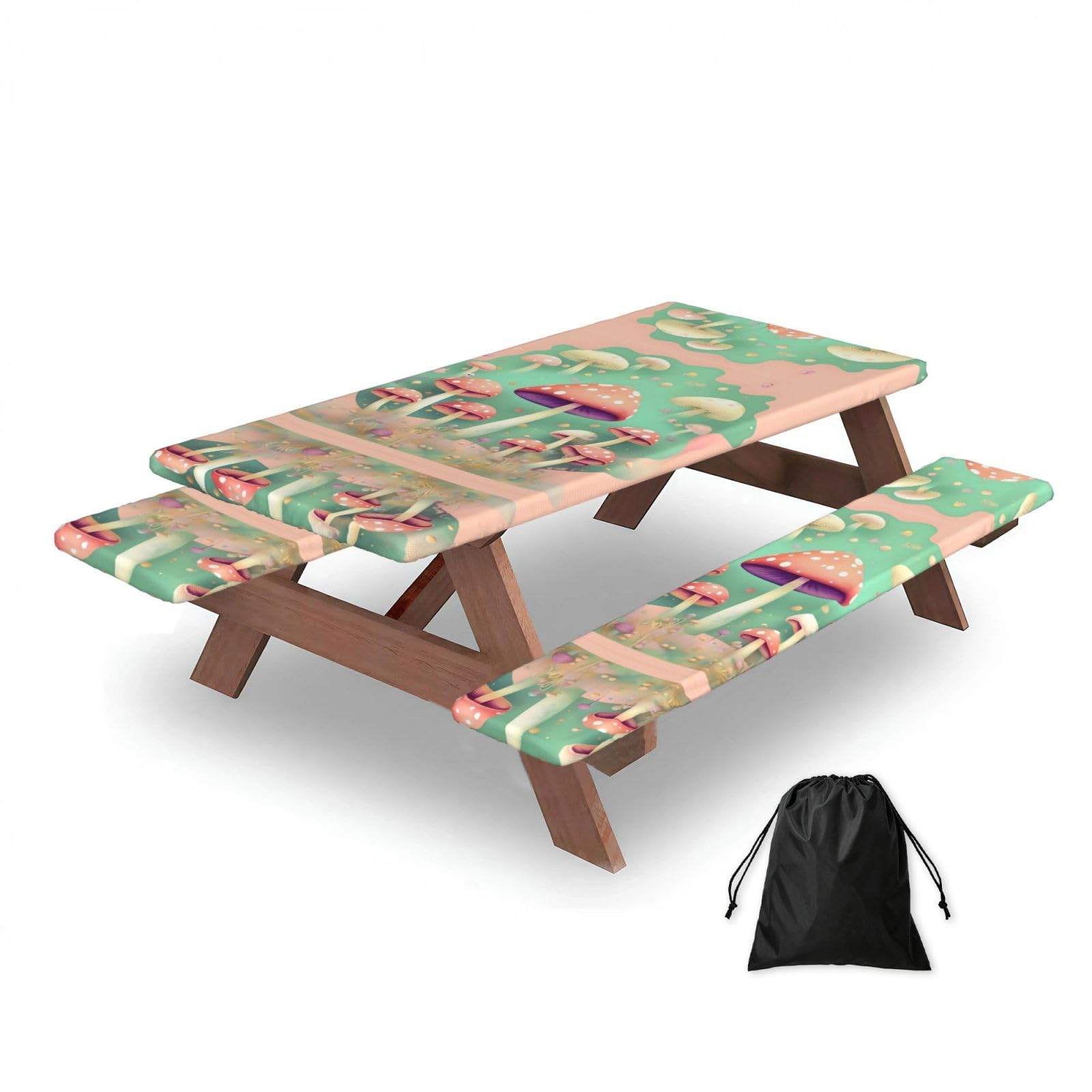 Zqytgfdc Black Dream Mushroom Rectangular Water-Repellent Picnic Tablecloths, Outdoor Camping, Picnic, Bbq