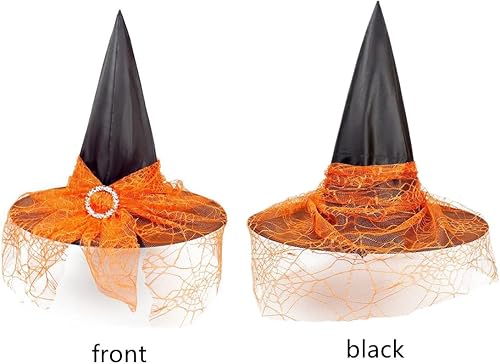 Miniatura 5 de Sombrero de bruja para disfraz de Halloween con encaje y diamantes de imitación, accesorio de disfraz de bruja para Halloween, fiesta de Navidad,