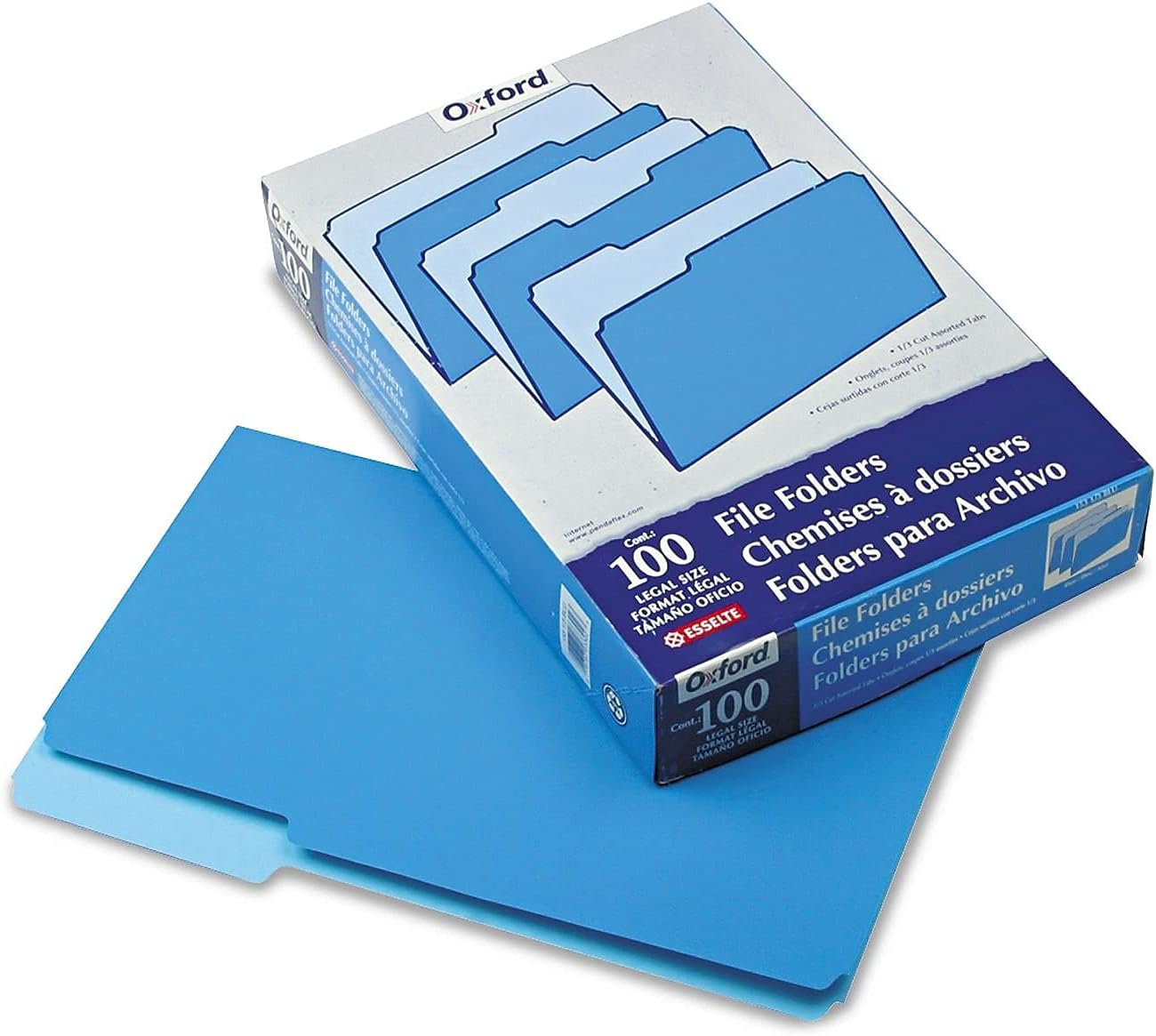Pendaflex Two-Tone Color File Folders, Legal Size, Blue, 1/3 Cut, 100/BX (153 1/3 BLU)
