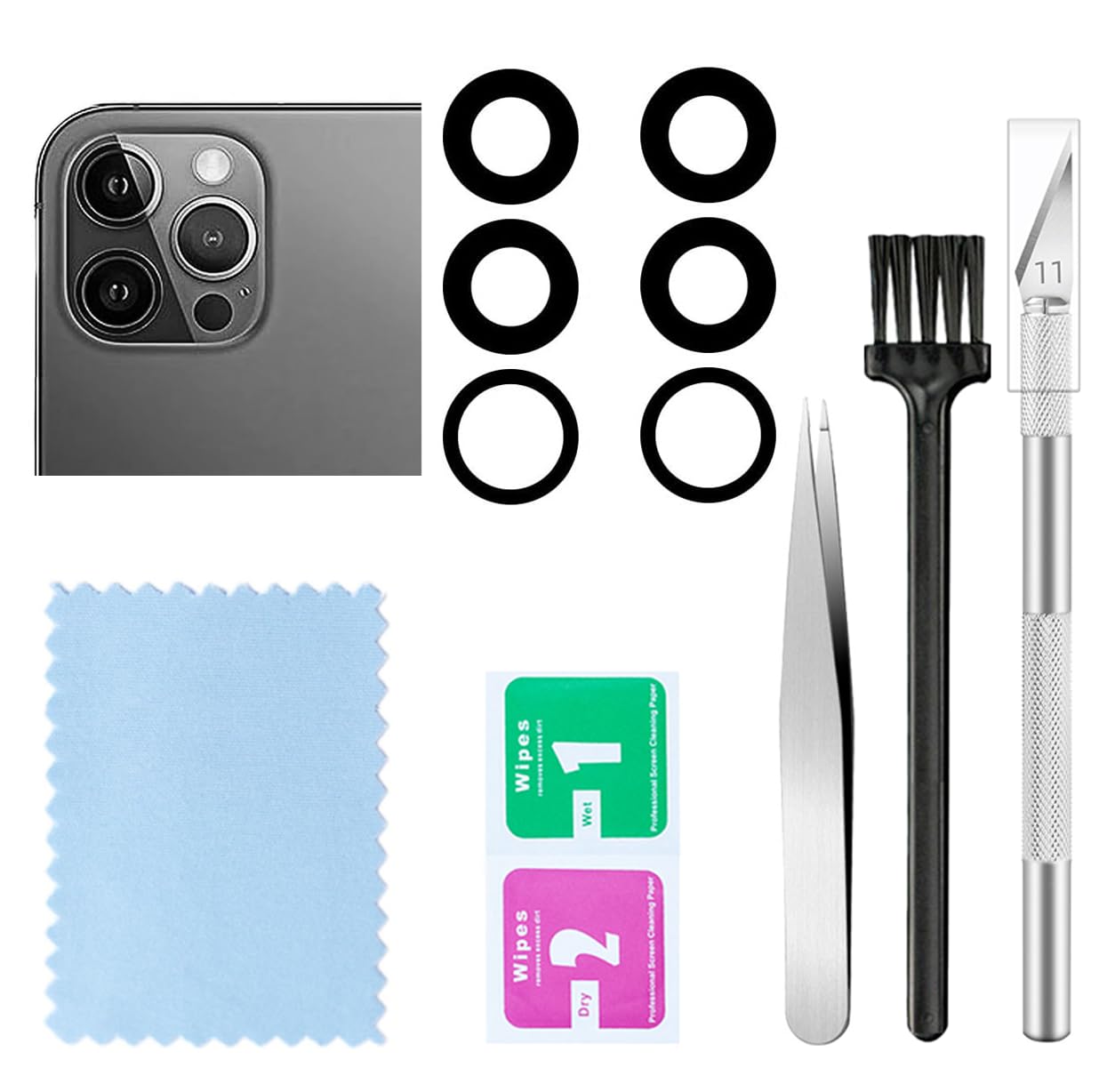 2 Packs Rear Camera Lens Glass Replacement for iPhone 12 Pro Max Camera Glass Lens with Repair Tools