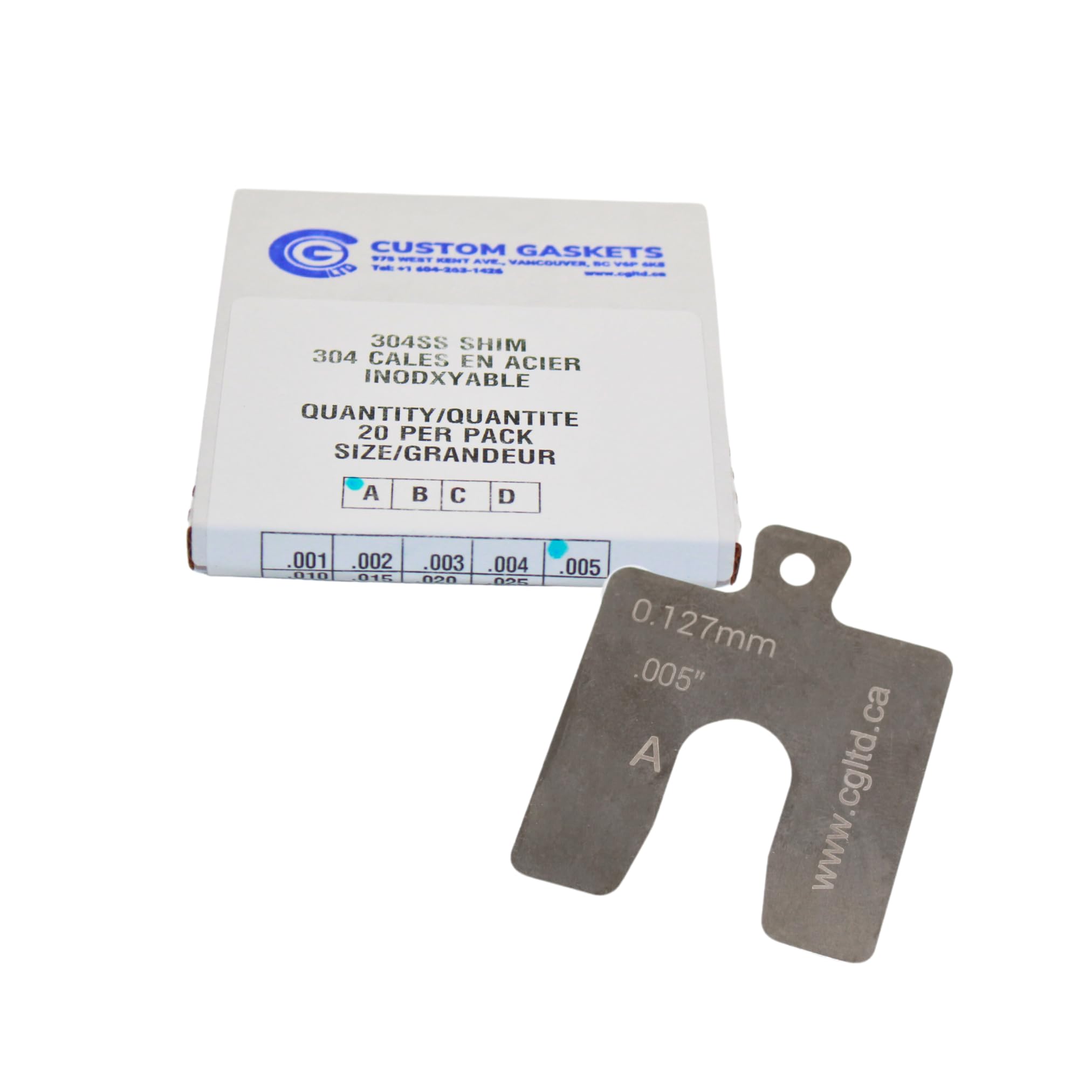 CGLTD Stainless Steel Slotted Shim Replacement Pack, Size A, 2" x 2" (Pack of 20 shims) (20, 0.005")
