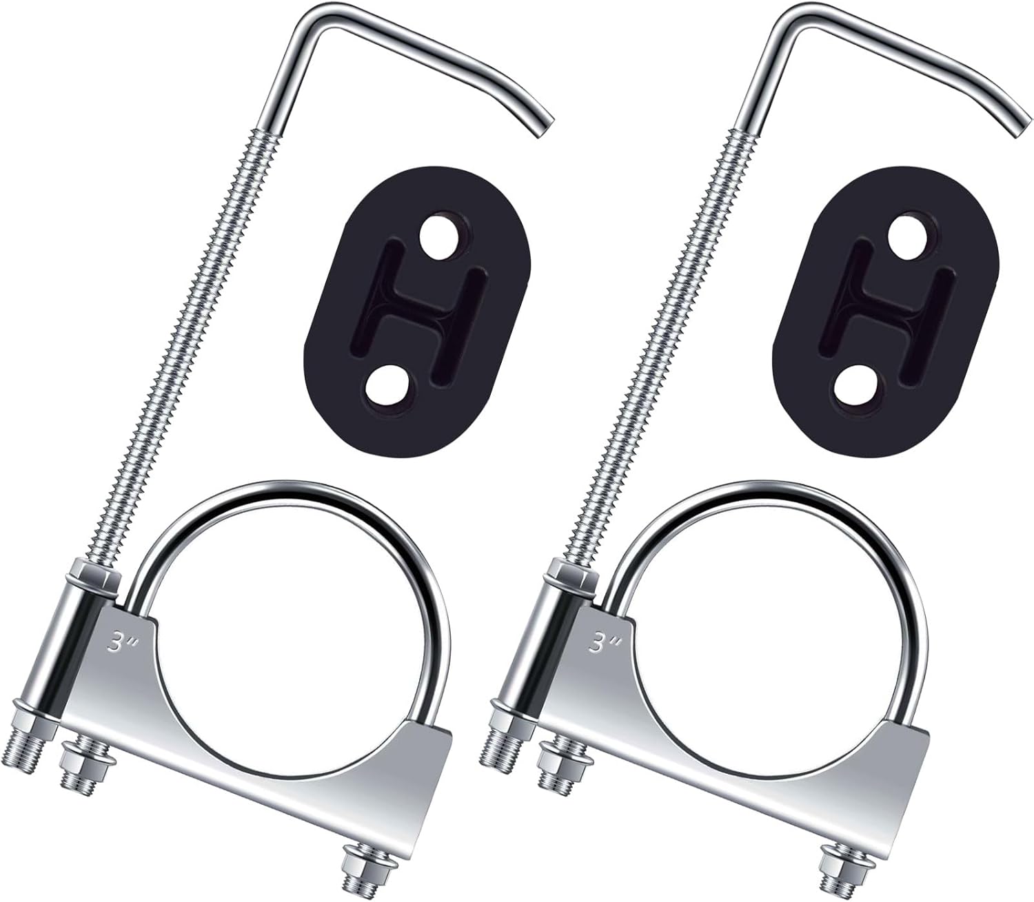 Exhaust Hangers, 3"Exhaust Clamp with Hanger Rear, 304 Stainless Steels Muffler Hanger, Universal Rubber Exhaust Hangers for Car Truck Exhaust Pipe (2Pcs 3 Inch)