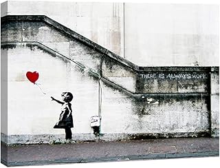 Wieco Art Large Canvas Prints of Banksy Grafitti Girl with Red Balloon Grey Love Pictures Paintings for Living Room Bedroo...