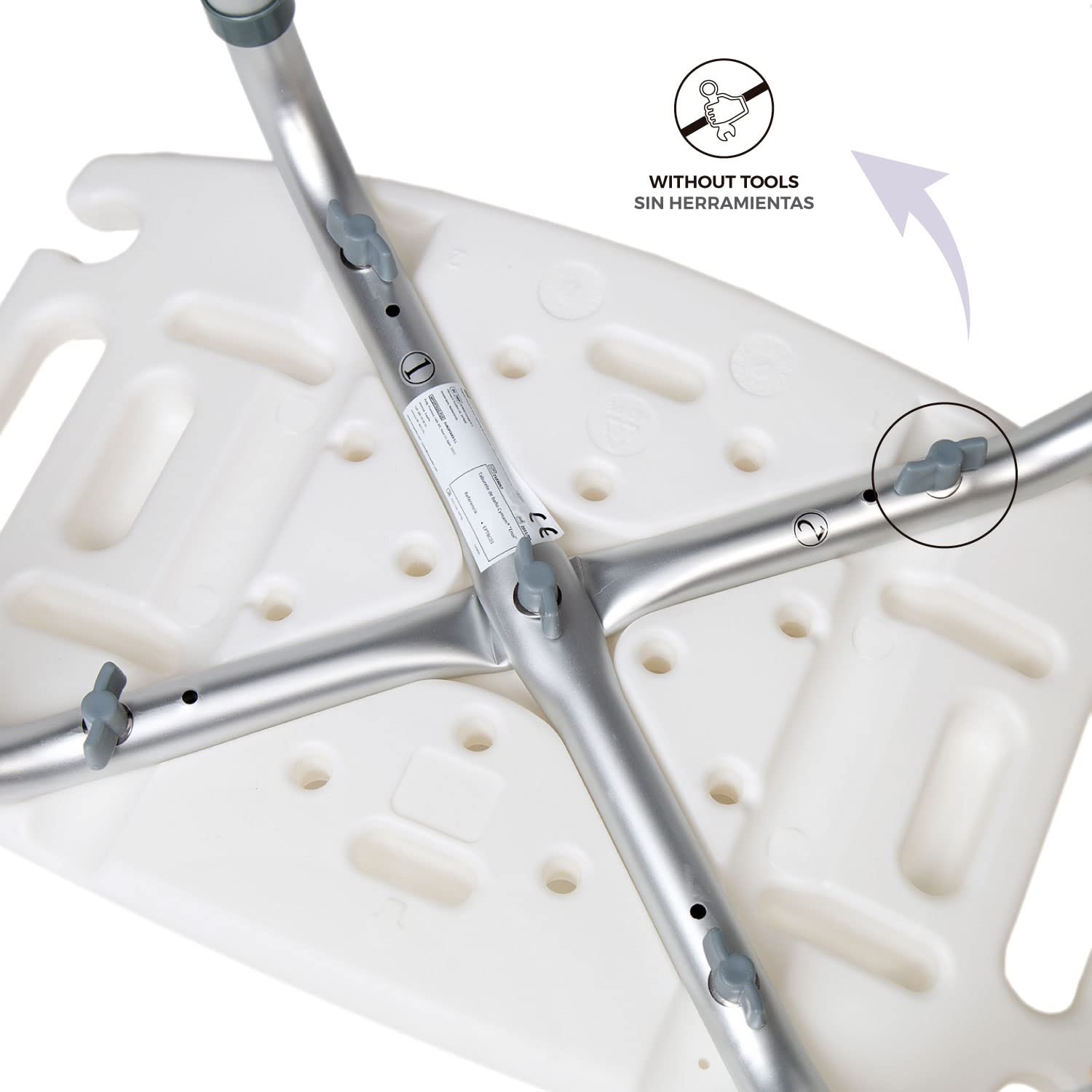 Silla de Baño y Taburete de Ducha con Soporte para Ducha de Mano | Altura regulable, patas antideslizantes y montaje sin herramientas; asiento con desagües para adultos y personas mayores