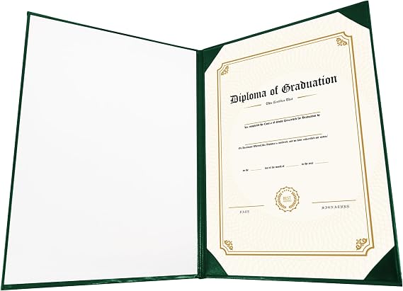 GraduationMall Diploma Cover Certificate Holder with Gold Foil Border for A4 Award Paper Classic Smooth Forest Green