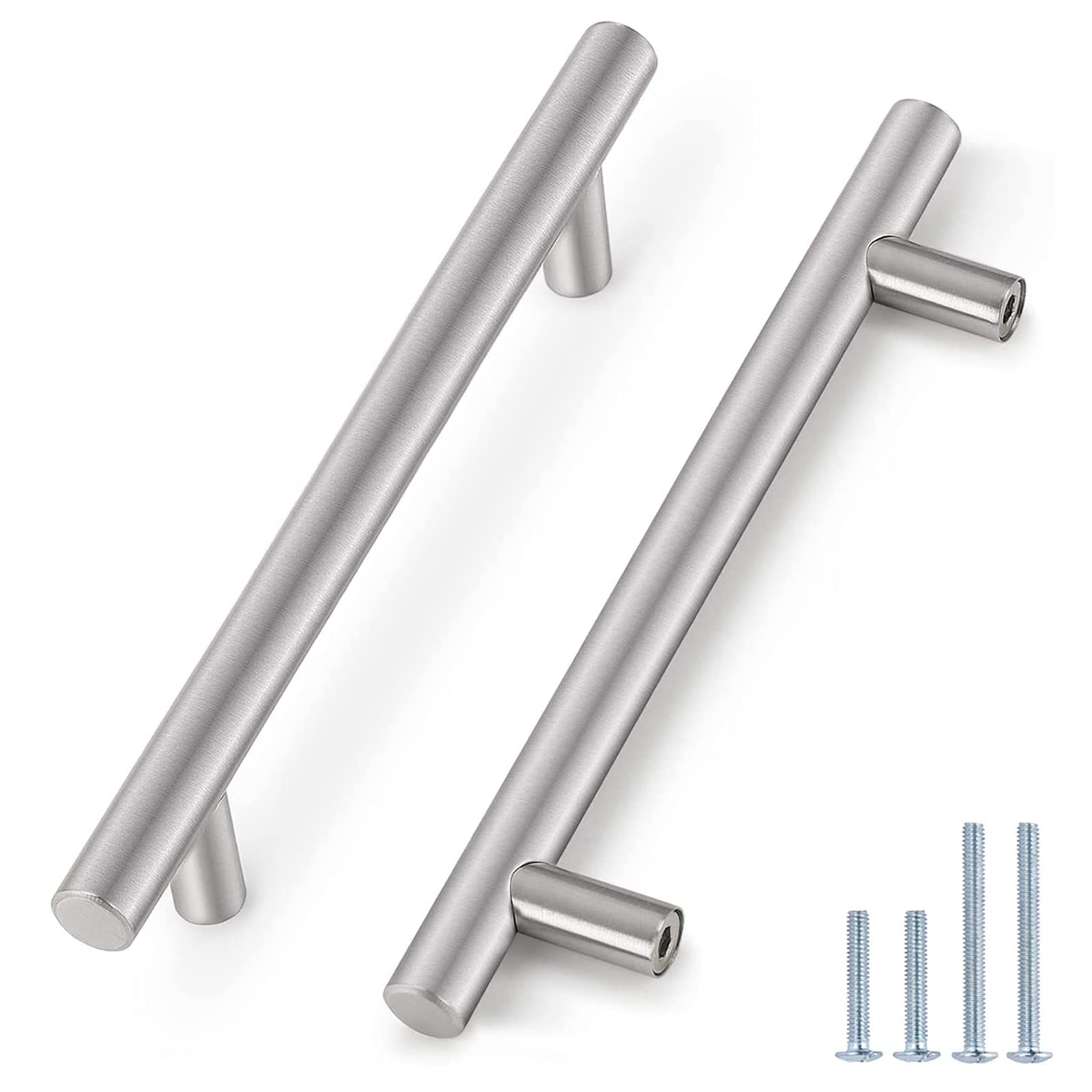 Probrico 12 Pack Cabinet Pulls Round T Bar Drawer Handles for Cabinet Kitchen Cupboard, Brushed Nickel Stainless Steel Dresser Handles Cabinet Handles, 6.3 inch Hole Center