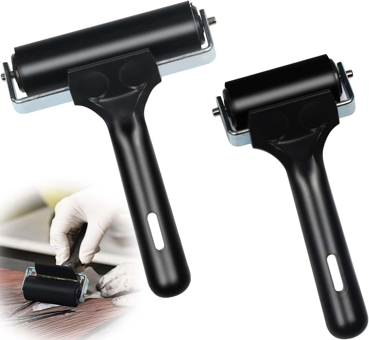 Azonee Rubber Roller Brayer Rollers Glue Roller for Art Roller Ink Printing Rubber Roller Relief Printing Materials Paint Brush for Printmaking Wallpaper Ink Paint Block Stamping, 2 PCS