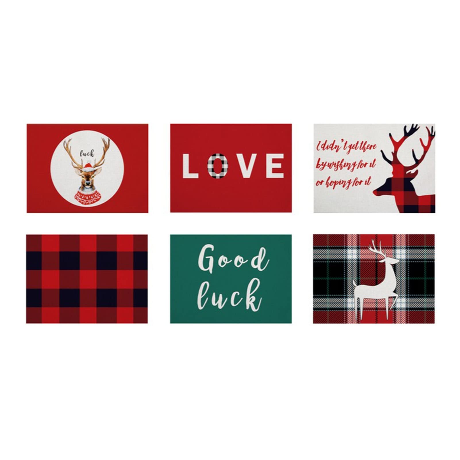 RENRUIRUI- Juego De 6 Navideños, con Tapetes De Tela Lavables Resistentes Al Calor con Estampado De Ciervos A Cuadros, para La Decoración De Año Nuevo De Navidad