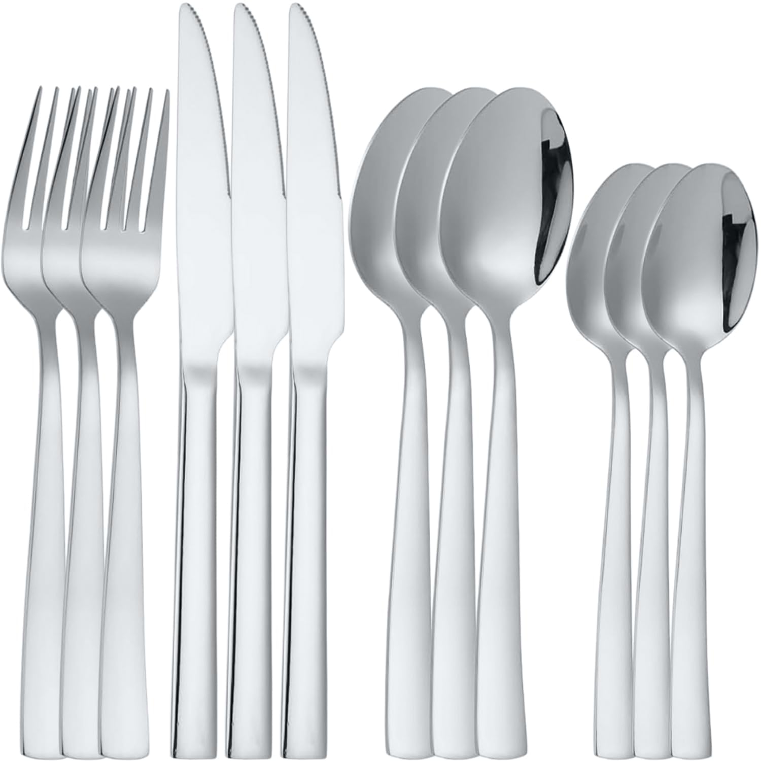 Naidev Silverware Set for 3, 12-Piece 18/10 Stainless Steel Flatware Set,Forged Cutlery Set Matte Finish for Home,Restaurant and Parties, Dishwasher Safe.