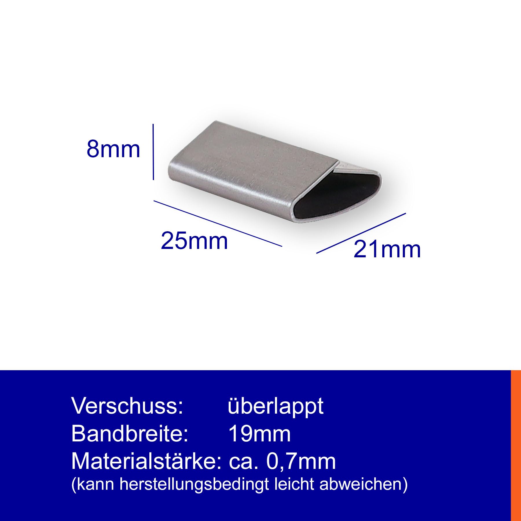 500 Stück FP 19 Verschlusshülsen 19 mm | verzinkte Stahlverschlusshülsen mit überlappten Schenkeln | zuverlässiger manueller Verschluss für schwere, starre oder runde Packgüter