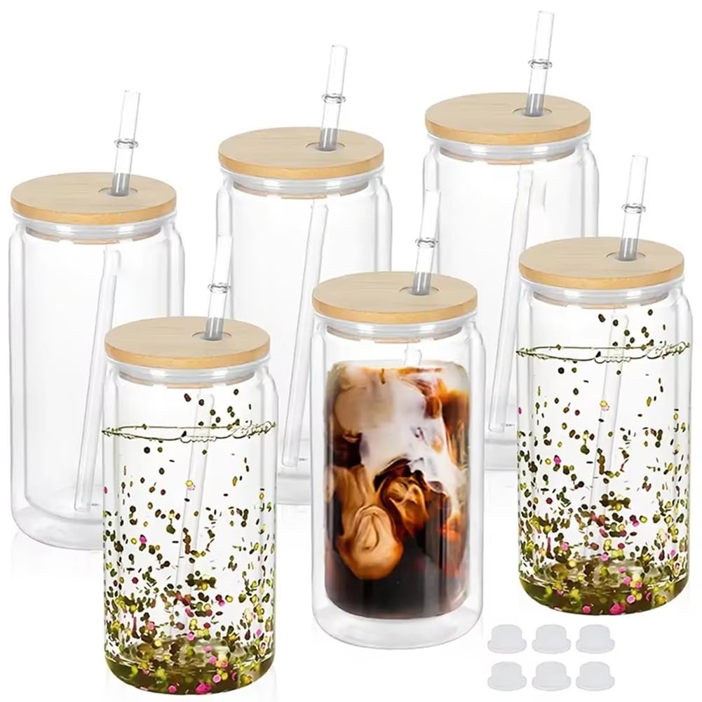 Vjsujehgy 6PCS 16oz Double Wall Insulated Plastic Water Bottles Insulated Water Bottles DIY Snowball Cup with Pre Drilled Hole Reusable Drinkware Drinkware for All Occasions C