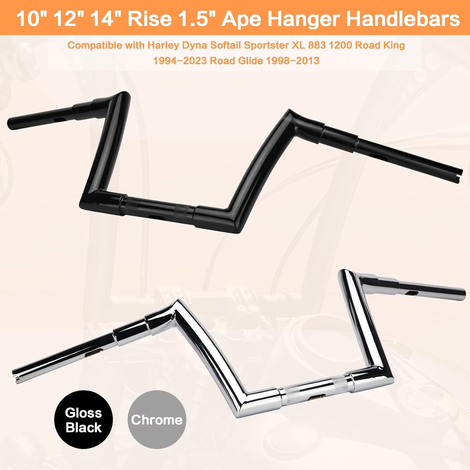 10" Rise Road Glide Handlebar 1.5" Fat 1.25" Clamp Motorcycle Ape Hanger Replacement for Harley 2016-2023 Road Glide Custom Ultra Limited FLTRX FLTRXS FLTRU FLTRK, Chrome