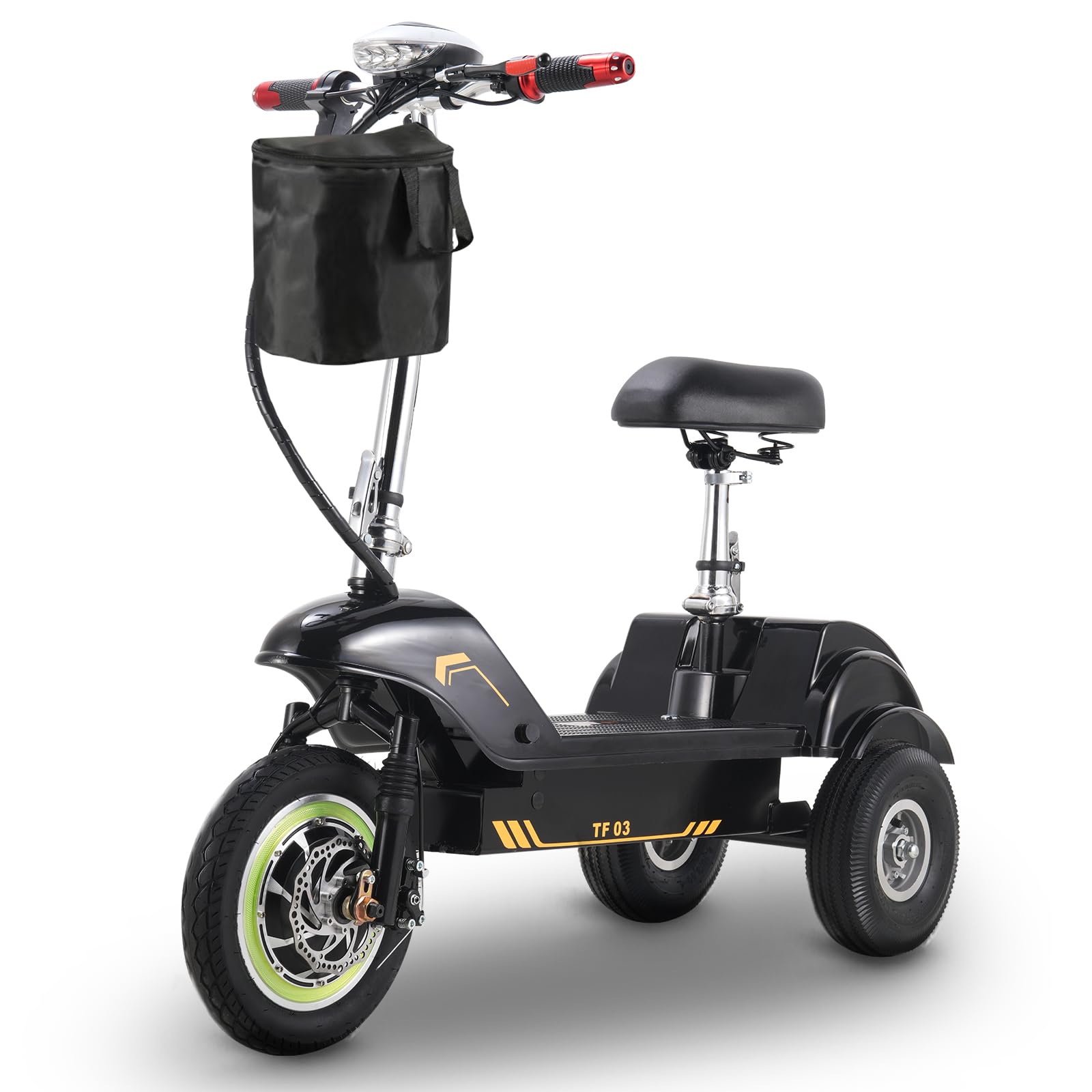 TWOFISH Triciclo Elettrico per Adulti, Batteria da 48V 15Ah, Pneumatici da 12 Pollici Autonomia 38 km Massima 25 km/h, Carico 100 kg, TF-03 (Nero e Giallo)