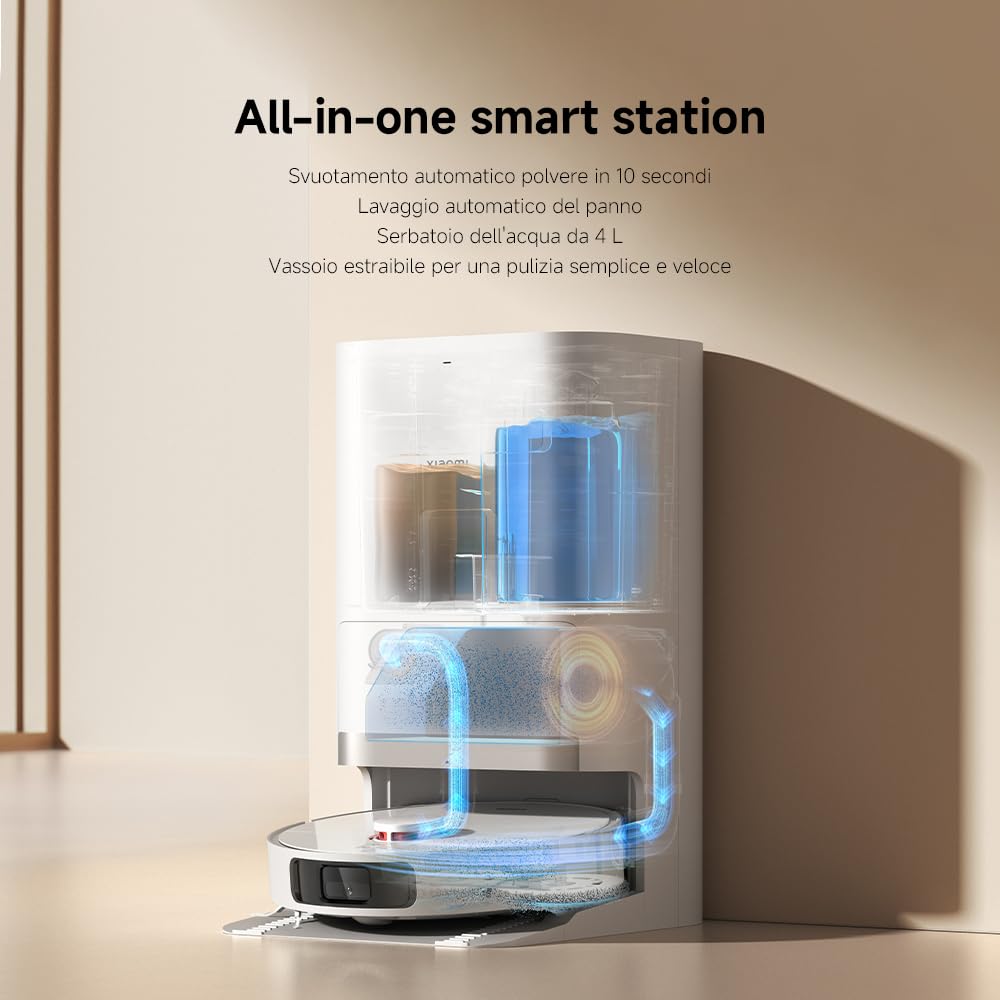 Xiaomi Robot Vacuum X20+, Robot Aspirapolvere Lavapavimenti, Stazione Smart All-in-one, Aspirazione 6.000 Pa, Navigazione Laser 3D, Lavaggio e Pulizia Pavimenti con Doppio Panno Rotante, Controllo App