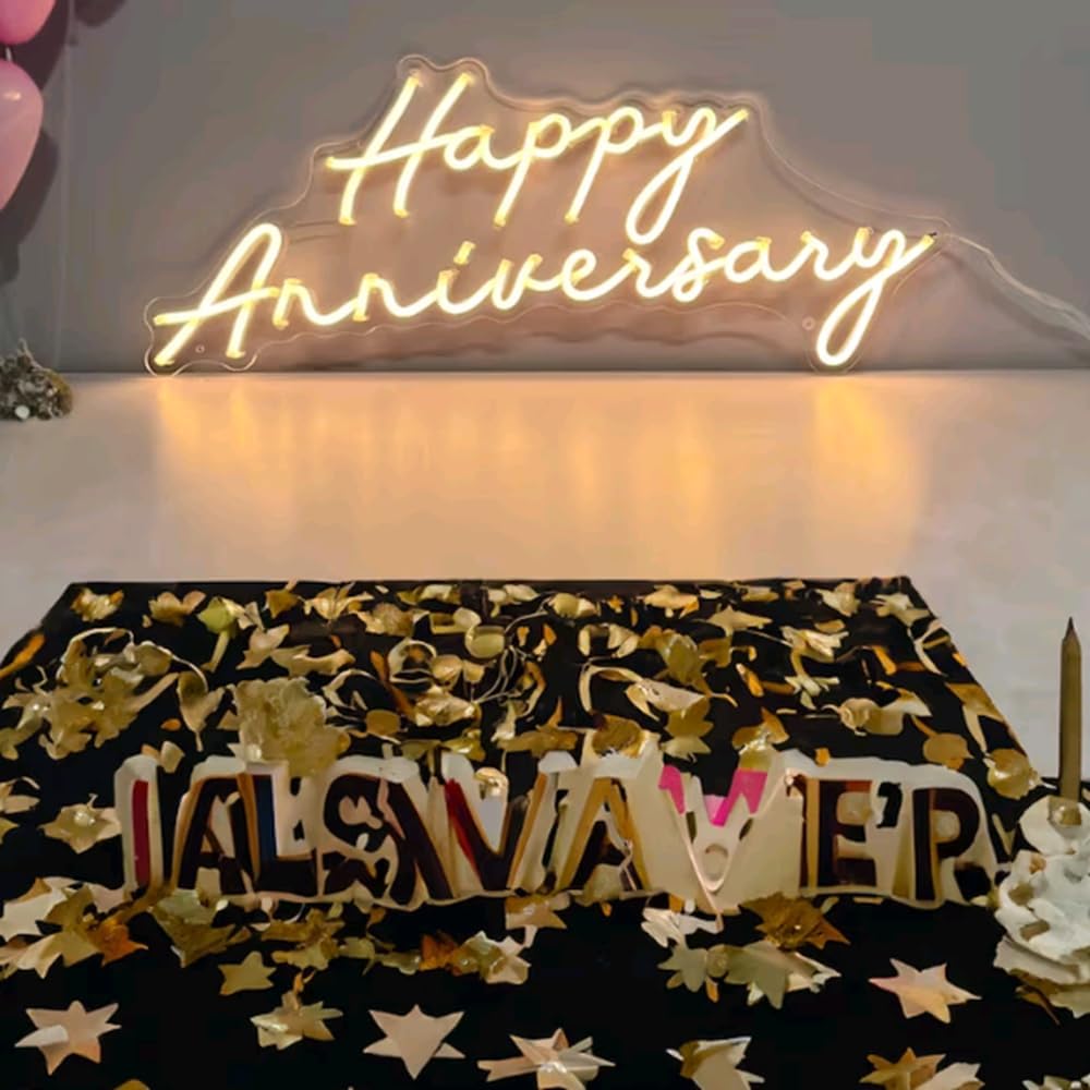 Custom Neon Sign | Neon Sign Happy Anniversary | Neon Wedding Sign | Night Light Led Art | Neon Bar Sign | Neon Sign Bedroom |Neon Name Sign Size21x9inch, Warm white