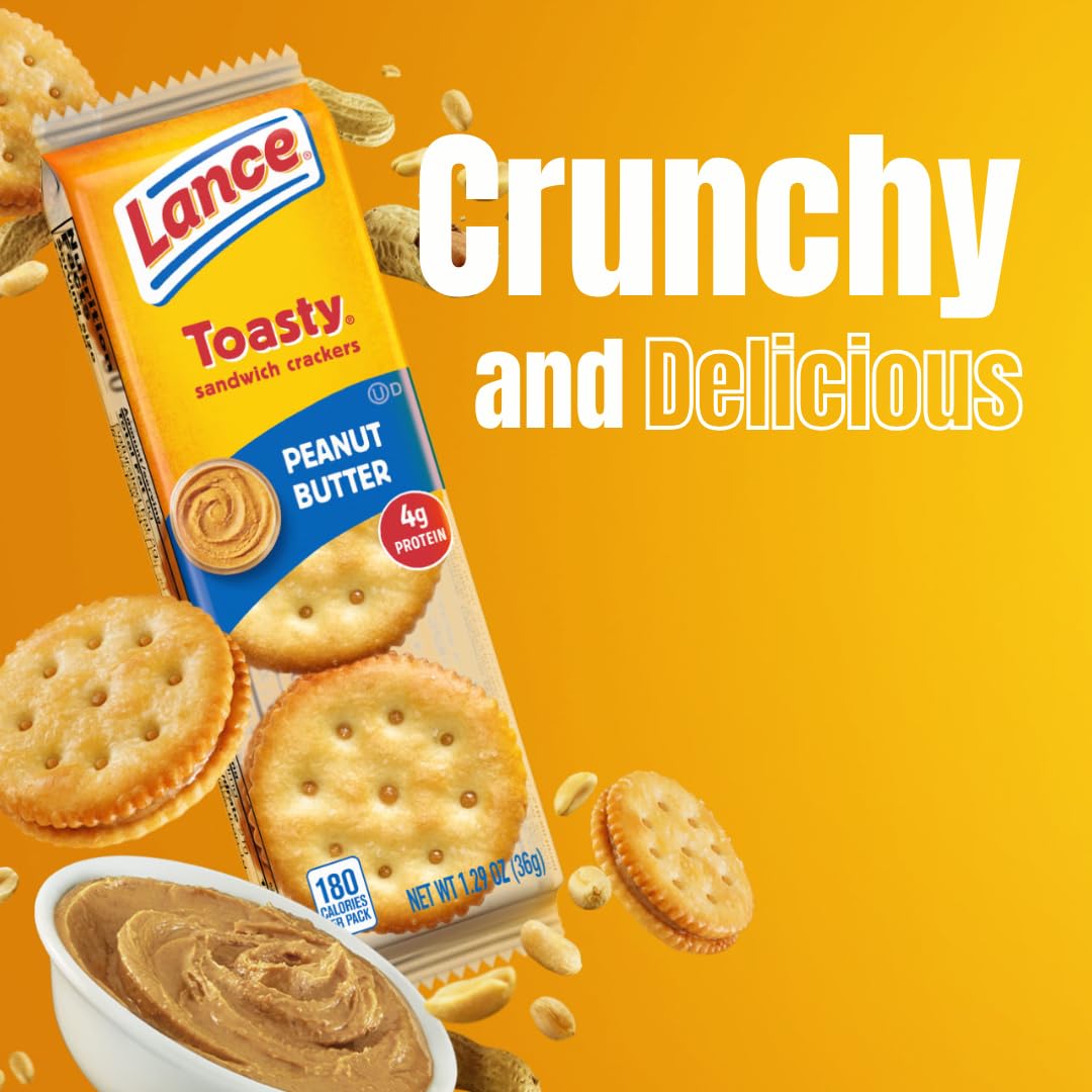 Lance Toasty Peanut Butter Sandwich Crackers, 40 Individual Snack Packs - Classic On-the-Go Snack for Lunches, Office & Travel