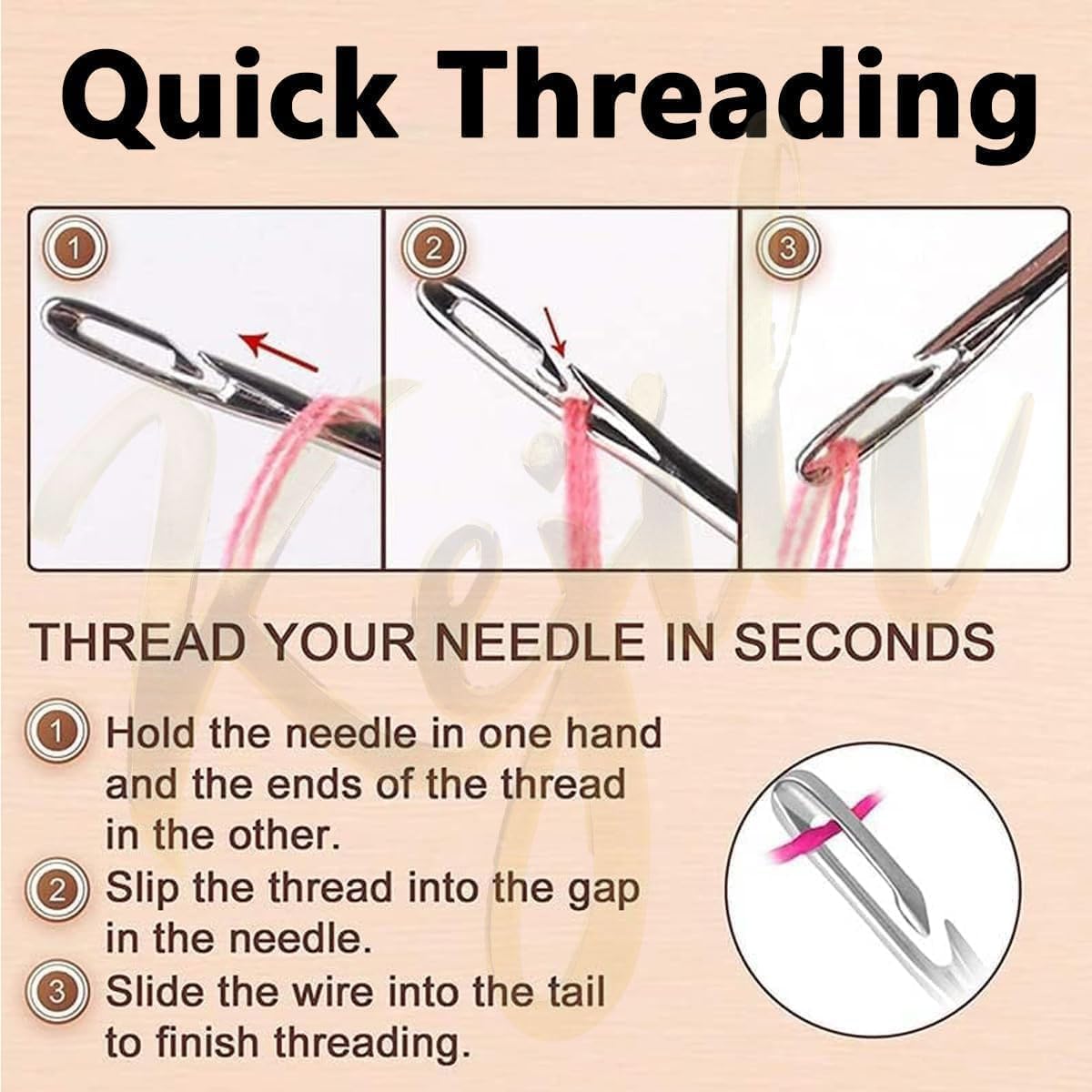 VANSHORA Self Threading Sewing Needles Set 30 Pieces Metal Quilting Embroidery Hand Stitch Needles Mixed Sizes with Wooden Storage Case Easy Threading Needle Kit for Sewing Craft Repair Tool 4