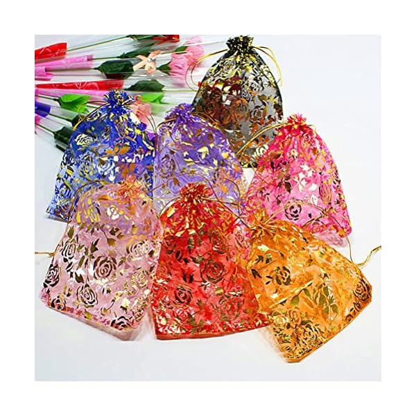 AnlEtails – (Pack of 50) Drawstring Multicolour Organza Bags,Plain Net Festival Polti Pouches for Women/Ladies Royal Clutch, Haldi/Wedding Shagun ReturnFavourBags,Chocolate|Dryfruit|Coin|Jwellery - Image 5