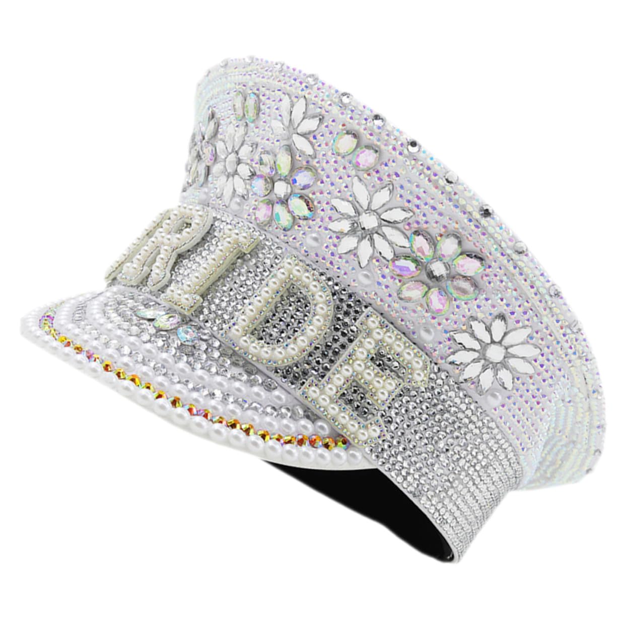CALLARON Sombrero Blanco de Novia Incrustaciones de Strass, Cómodo y Ajustable, Adecuado para Bodas y Despedidas de Soltera Estilo Delicado y Brillante