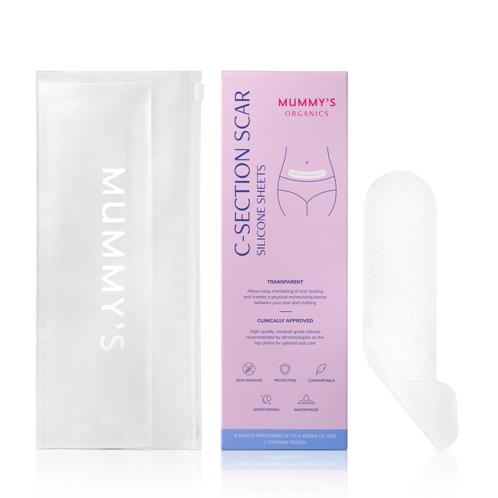 Mummy's Organics C-Section Scar Silicone Sheets,Premium Medical Grade Silicone,C-Section Recovery Must Have, 6 Scar Sheets, Keloid Scar Treatment, 20cm Length