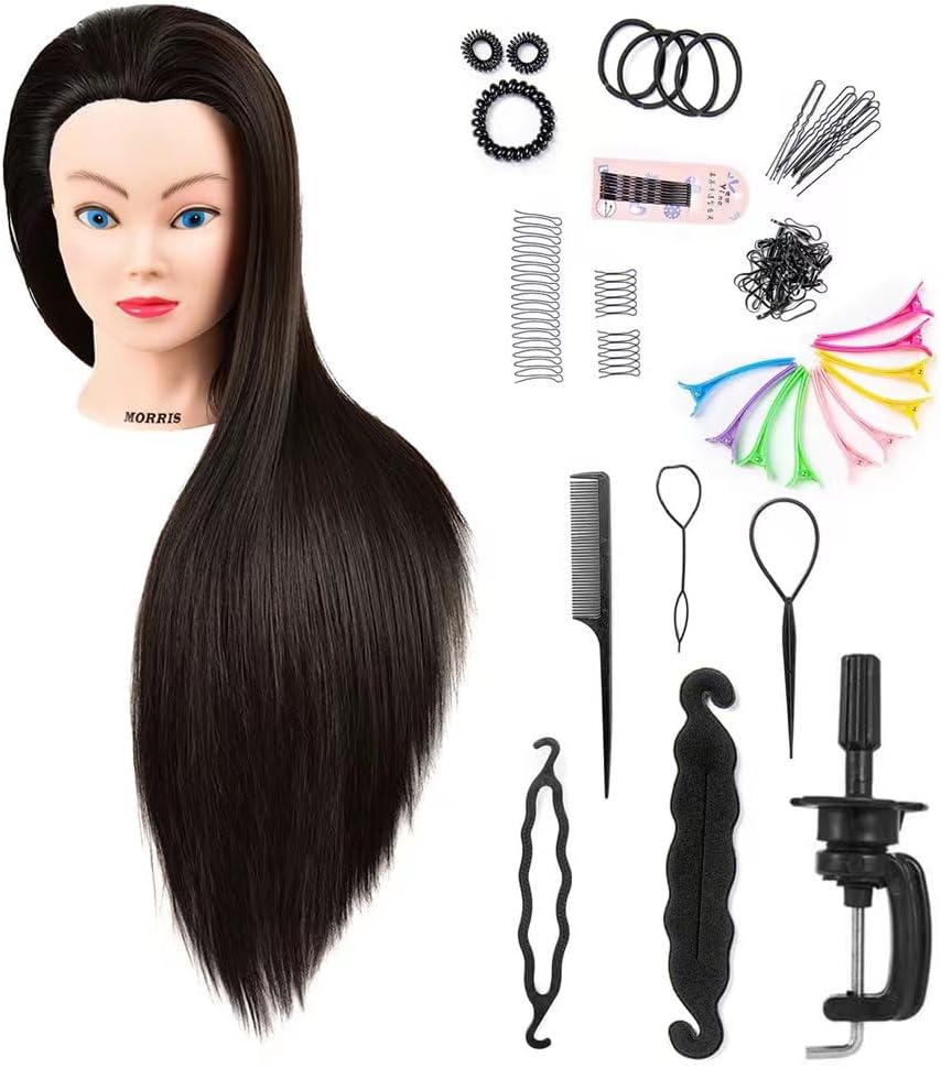 Mannequin Head Styling Mannequin Head for Hair Styling and Free Table Stand Training Head Manikin Cosmetology Doll Head with Long Fiber Hair Hairdresser Practice Head for Stylist