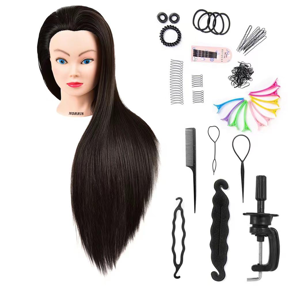 Mannequin Head Styling Mannequin Head for Hair Styling and Free Table Stand Training Head Manikin Cosmetology Doll Head with Long Fiber Hair Hairdresser Practice Head for Stylist