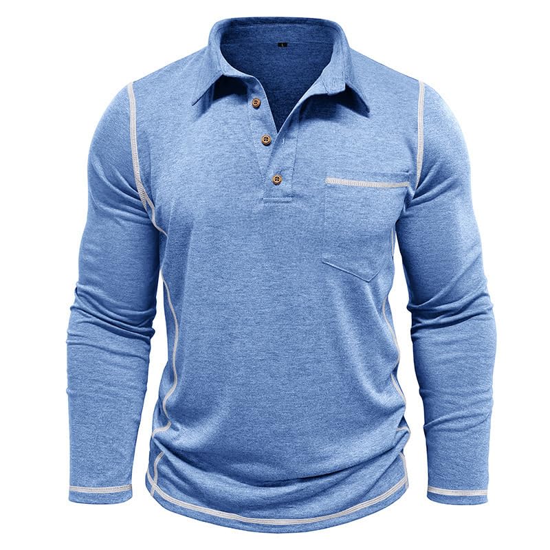 Men's Casual Long Sleeve Polo Shirts Collared Button Cotton T-Shirt Classic Stylish Golf Shirt with Pocket2