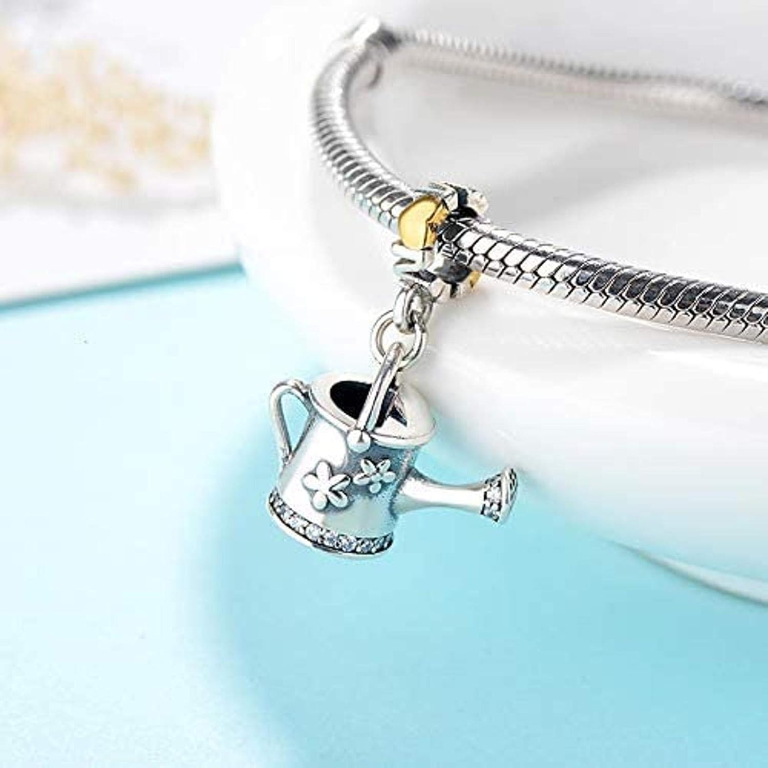 Bolenvi Garden Watering Can Love Mom Pendant Charm, 925 Sterling Silver Charms for Pandora & Similar Charm Bracelets, Necklaces or DIY Jewelry, Charms for Jewelry Making