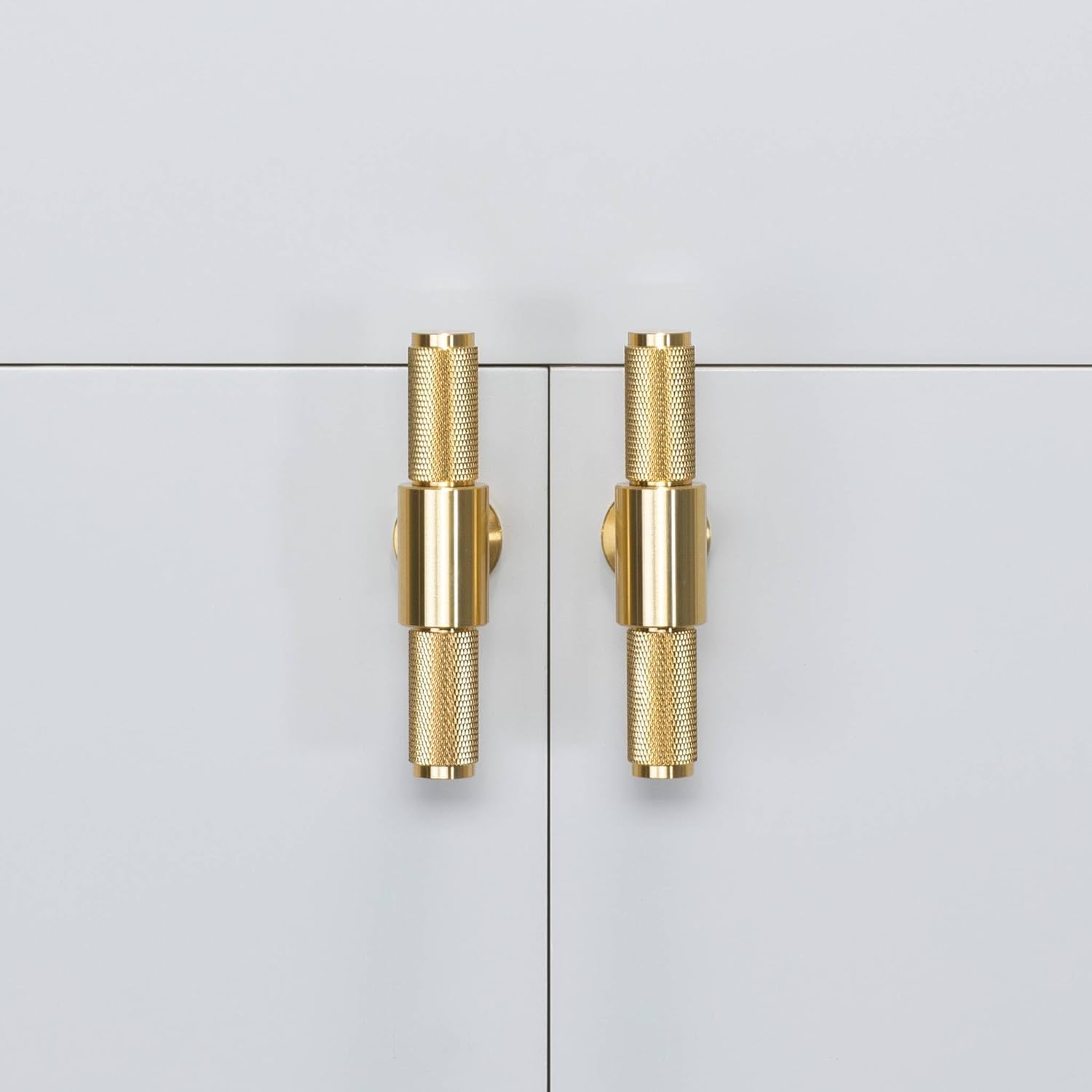 Buster and Punch T-Bar Cross Kitchen Cabinet Pull Handle in Brass, Solid Metal with Diamond Knurled Pattern