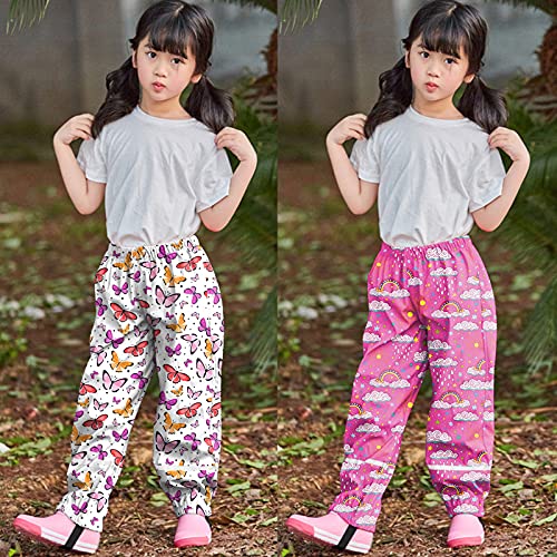 RNTOP Kids Toddler Rain Pants Waterproof Rain Trousers Lightweight Reflective Rain Wear for Boys (White, 7-8 Years)