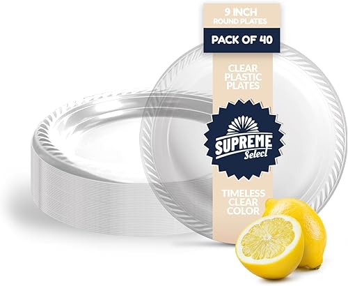 Miniatura 1 de Platos de plástico desechables transparentes Juego de 40 platos  platos de 9 pulgadas elegantes platos de cena de fiesta, juego de platos de