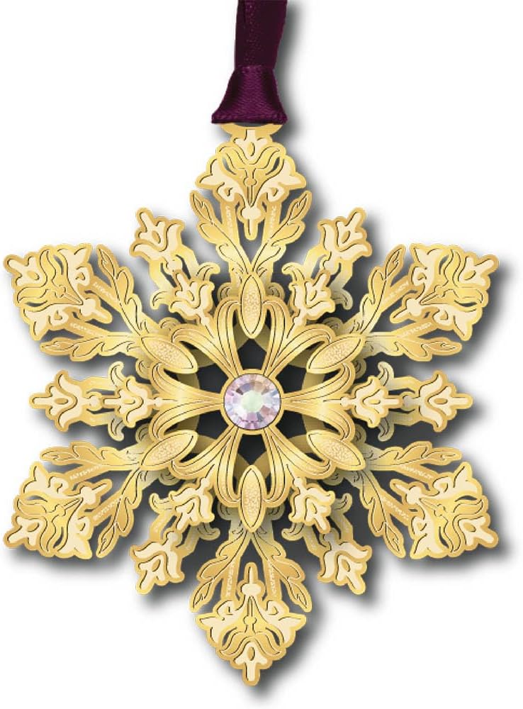 Beacon Design Glistening Snowflake Hanging Ornament, Solid Brass, 2.51" x 2.98", Gold Holiday Décor, Hand-Assembled in USA
