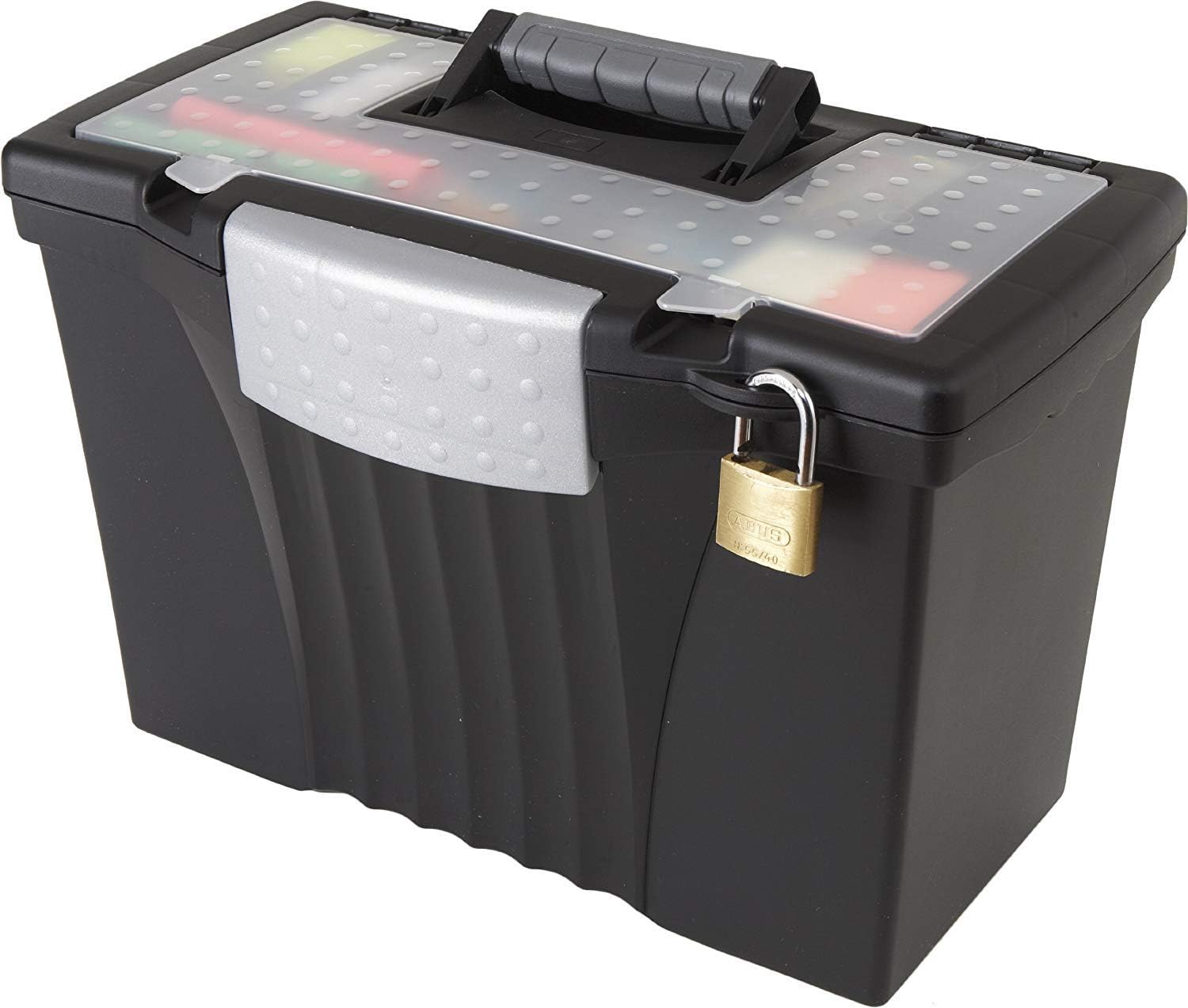 Storex Portable File Box with Organizer Lid, 17.5 x 9.8 x 12 inches, Letter/Legal, Black (61510U01C) Pack of 2 with Give-aways