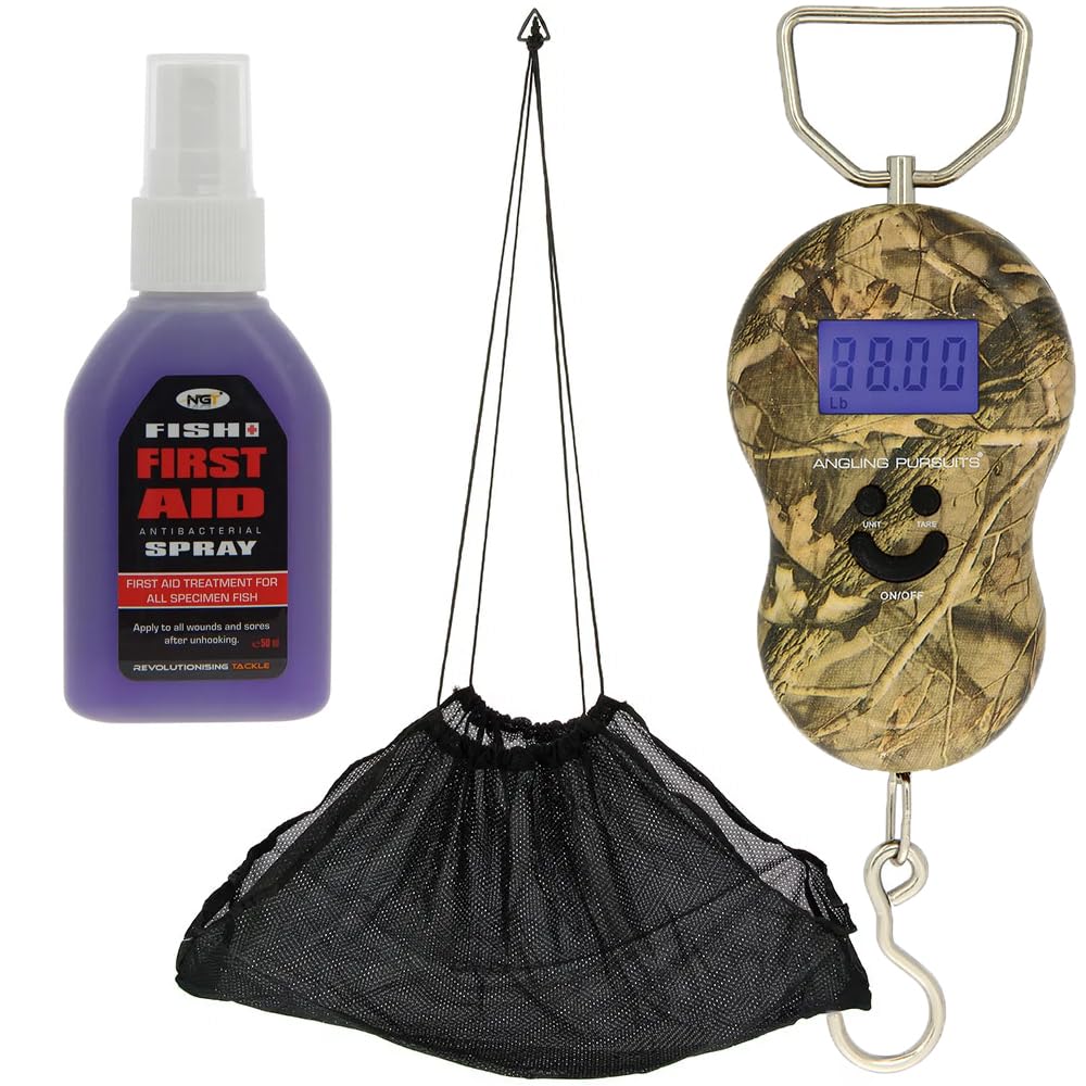 Fishing Scale Digital LCD Camo 40kg/88lbs Soft Mesh Weigh Sling & Fish Aid Spray Antiseptic Care Weighing Tools Set Accessories Carp Coarse Tackle