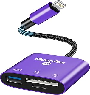 [Apple MFi Certified]SD Card Reader for iPhone, 3 in1 Memory Card Reader with USB Camera Adapter Trail Game Camera SD Card Viewer Supports SD and TF Card Micro SD Card Adapter for iPad. Plug and Play