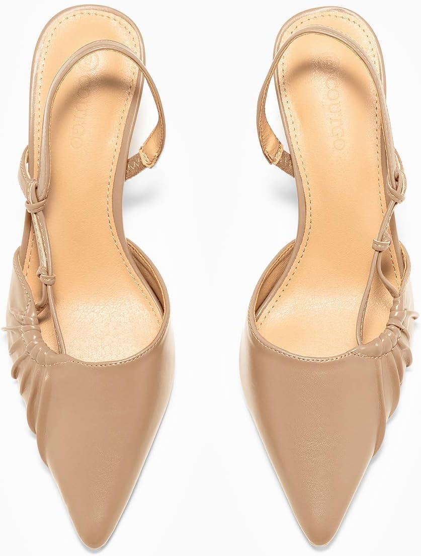 Coutgo Womens Slingback Kitten Heels Closed Pointed Toe Pumps D'Orsay Wedding Party Dress Shoes - Image 5