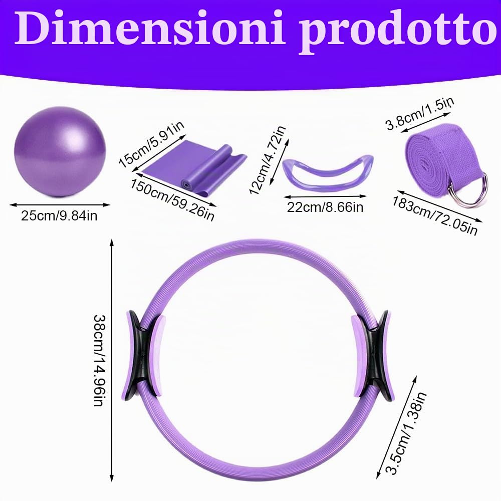 Pilates Essentials Kit, Kit Pilates Completo, Fitness Ring per Esercizi Interni della, Set da Pilates Cerchio Pilates con Palla Yoga (Viola Chiaro)