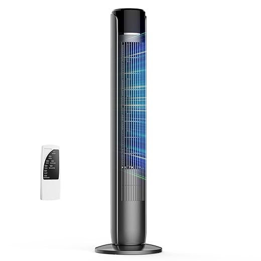 OLIXIS Tower Fan for Bedroom, 60°Oscillating Fan with Remote, 25ft Far, 28dB Quiet Electric Standing Fan, 12 H Timer, 5 Speeds, 4 Modes, Bladeless Floor fan for Home, Office, Indoor, 36 Inch