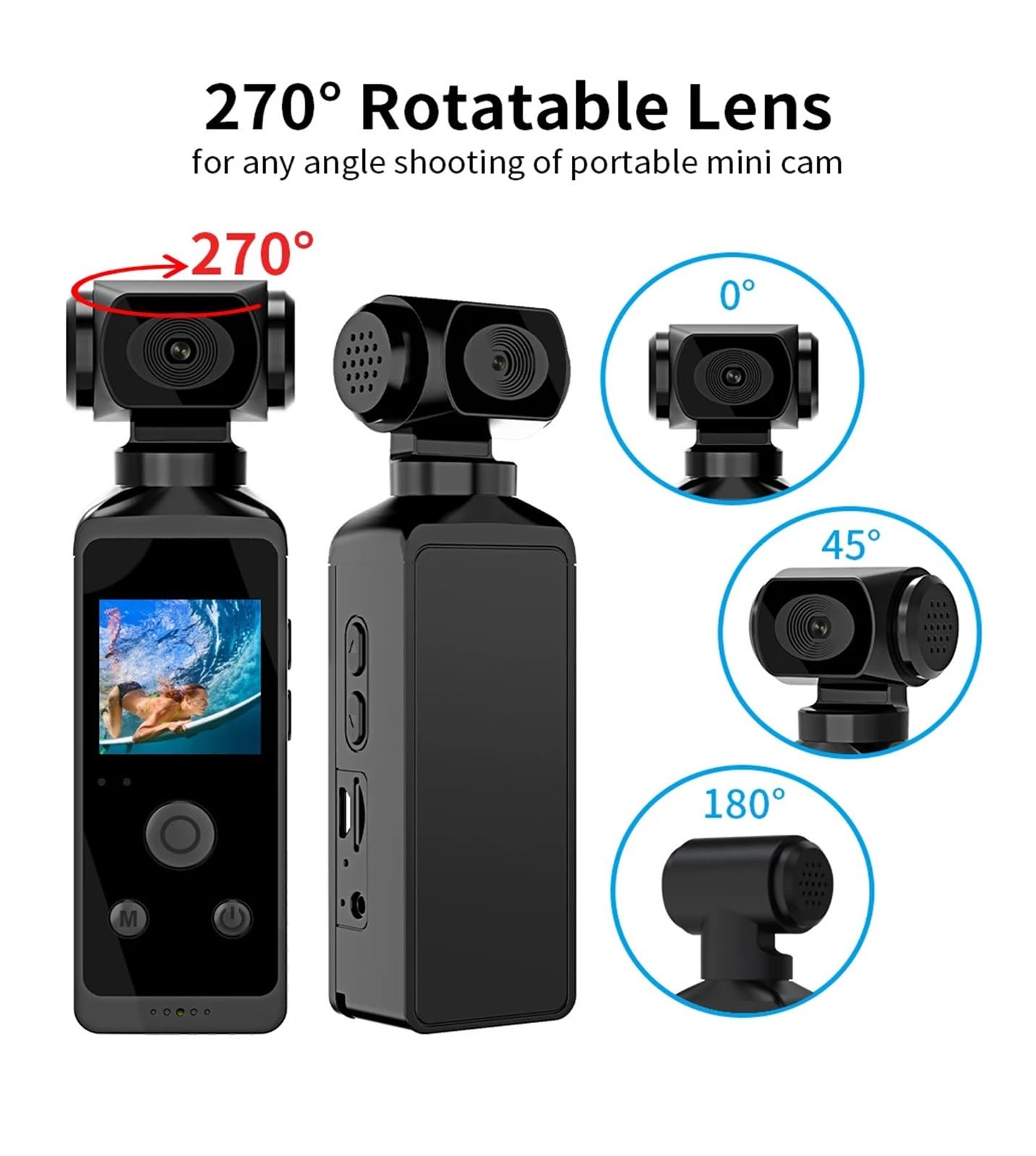 Mini telecamera sportiva WiFi 4K HD tascabile, ruotabile a 270°, con custodia impermeabile for registratore for conducente di bicicletta da viaggio nel casco